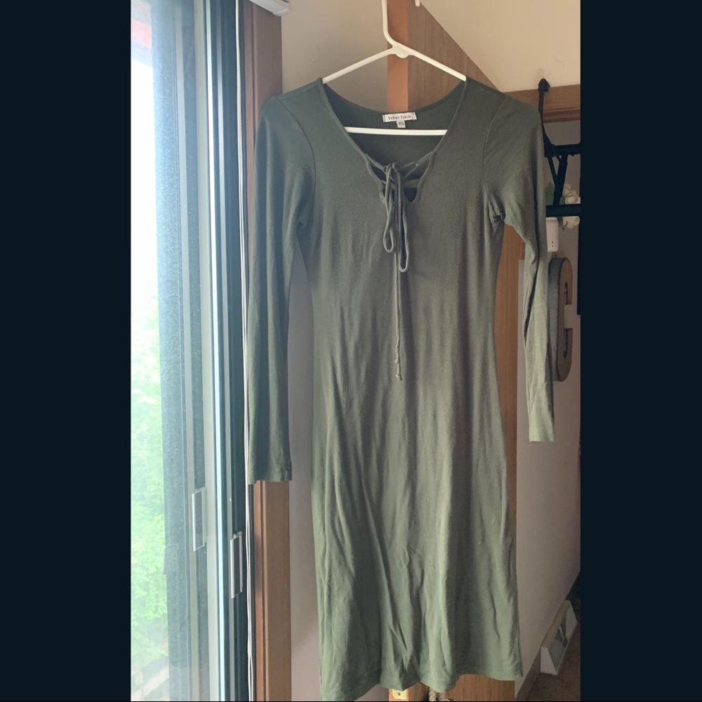 Lace front green dress